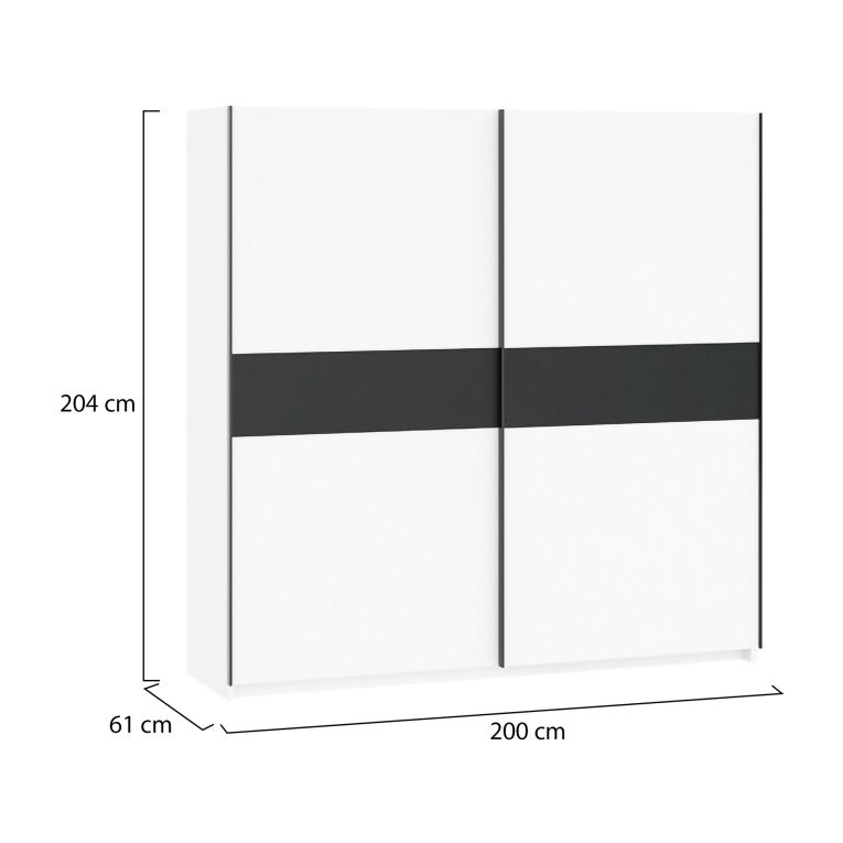 Guardaroba 2 Ante Bianco Nero Antracite 2 Ripiani Appendiabiti 200x204h cm, 2 Ante - Nalika