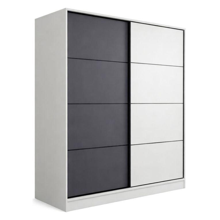 Guardaroba 2 Ante Bianco Nero Antracite 5 Ripiani Appendiabiti 180x210h cm, Apertura Scorrevole - Cuvio