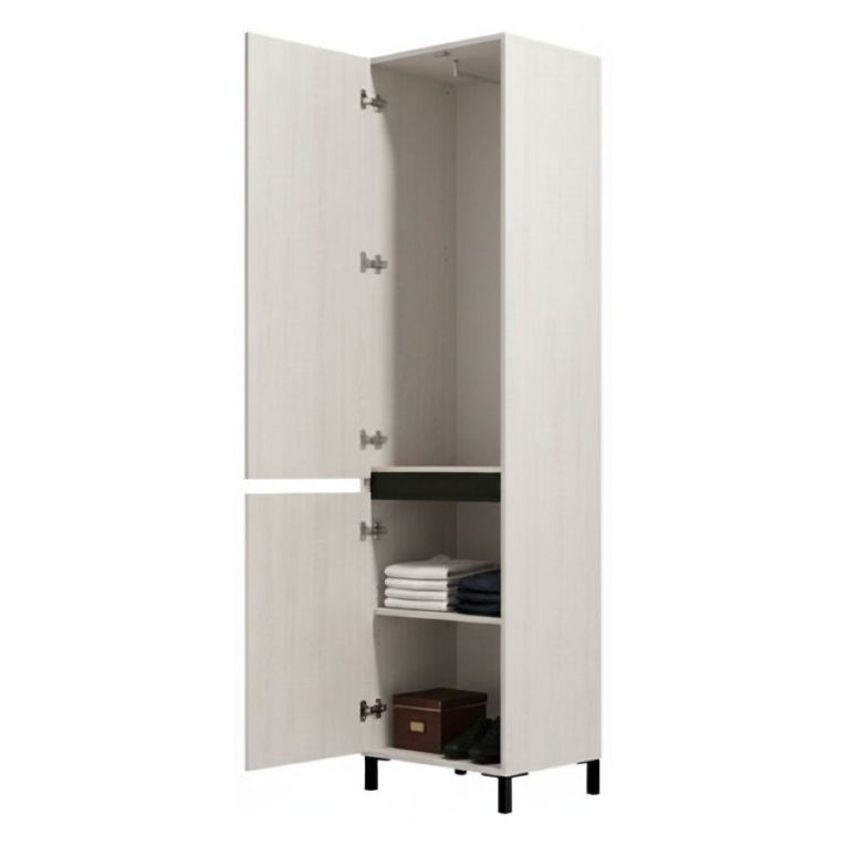 Guardaroba 2 Ante Bianco Nero Appendiabiti 2 Ripiani 54.5x205.5h cm, 3 Vani - Monta