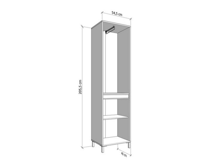 Guardaroba 2 Ante Bianco Nero Appendiabiti 2 Ripiani 54.5x205.5h cm, 3 Vani - Monta