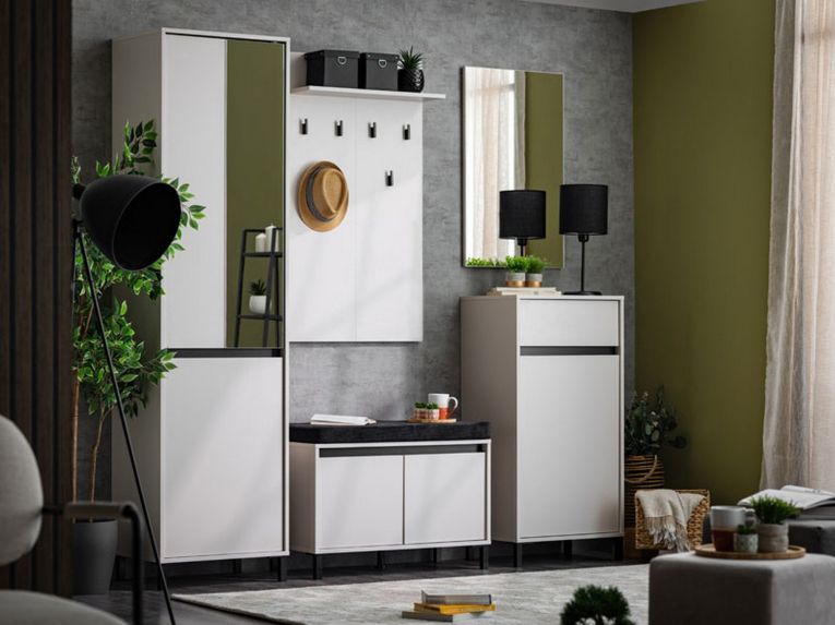 Guardaroba 2 Ante Bianco Nero Appendiabiti 2 Ripiani 54.5x205.5h cm, 3 Vani - Monta