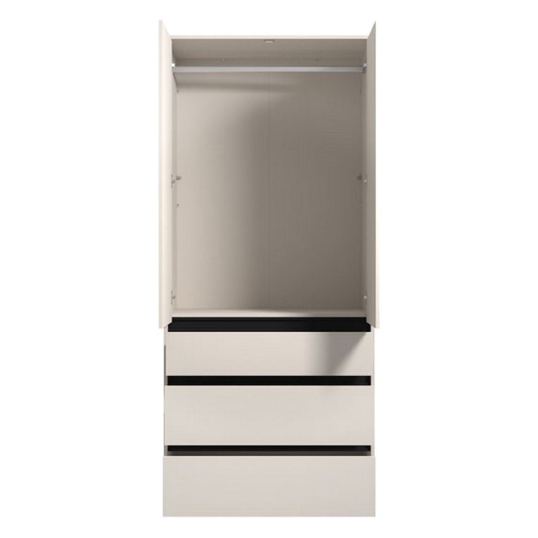 Guardaroba 2 Ante Bianco Nero Appendiabiti 3 Cassetti 93x211h cm, un Ripiano - Vimercatii