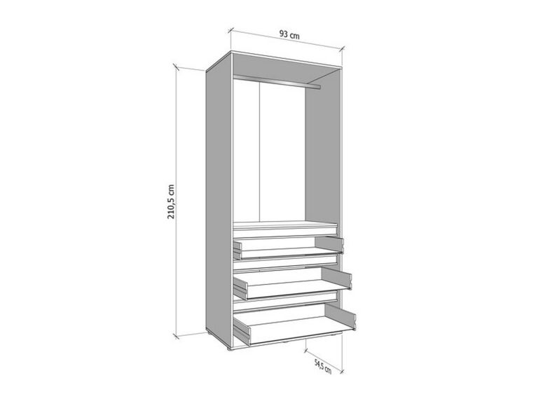 Guardaroba 2 Ante Bianco Nero Appendiabiti 3 Cassetti 93x211h cm, un Ripiano - Vimercatii