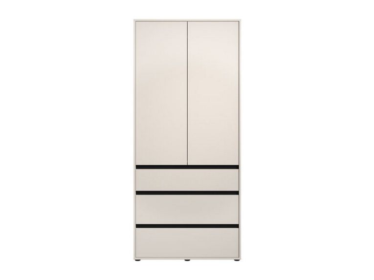 Guardaroba 2 Ante Bianco Nero Appendiabiti 3 Cassetti 93x211h cm, un Ripiano - Vimercatii