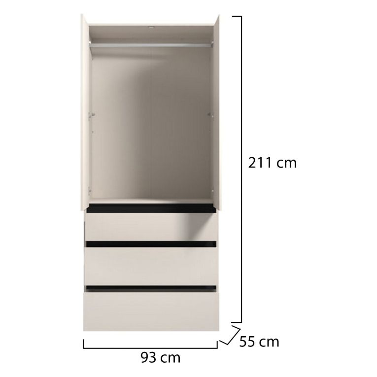 Guardaroba 2 Ante Bianco Nero Appendiabiti 3 Cassetti 93x211h cm, un Ripiano - Vimercatii