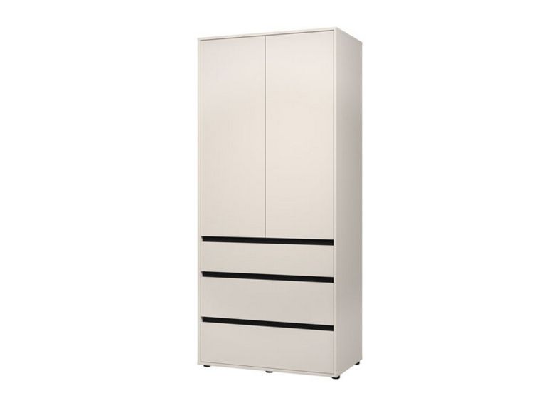 Guardaroba 2 Ante Bianco Nero Appendiabiti 3 Cassetti 93x211h cm, un Ripiano - Vimercatii