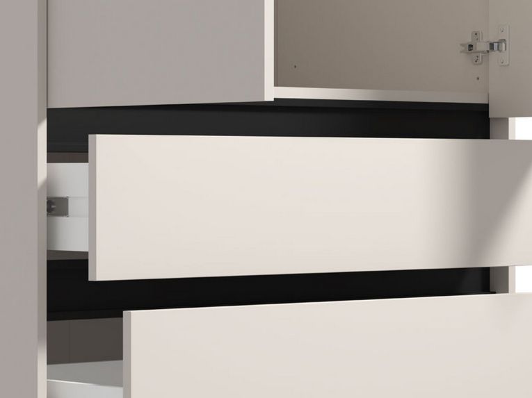 Guardaroba 2 Ante Bianco Nero Appendiabiti 3 Cassetti 93x211h cm, un Ripiano - Vimercatii
