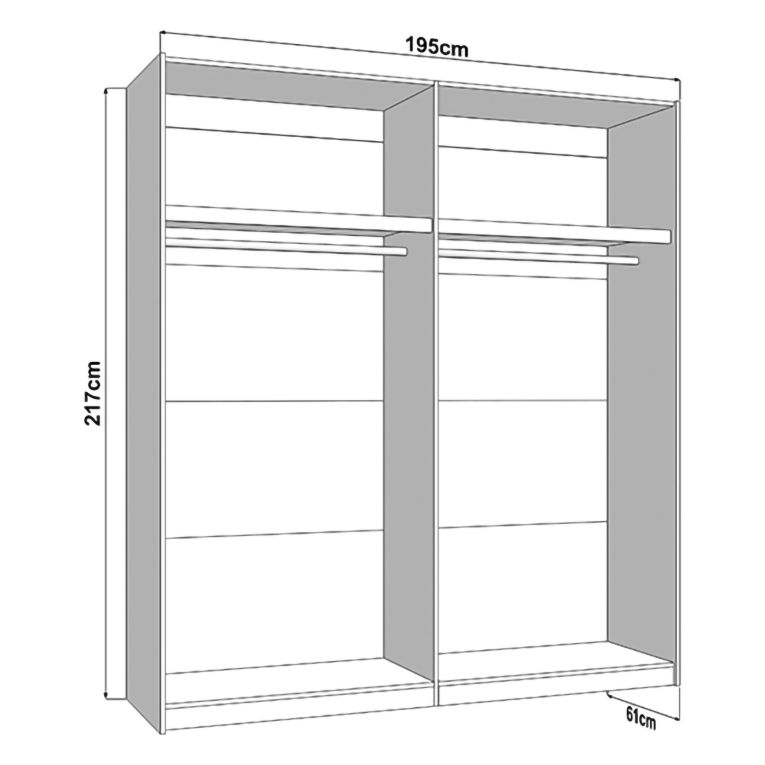 Guardaroba 2 Ante Bianco Opaco Marrone Rovere 2 Ripiani Appendiabiti 195x218h cm, Apertura Scorrevole - Bujumb