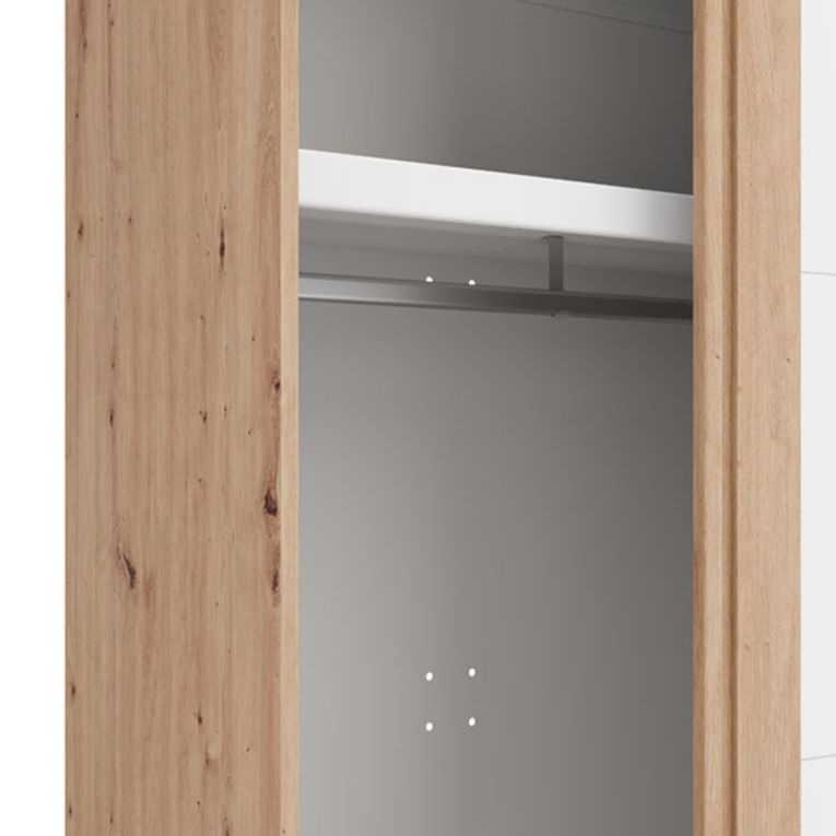 Guardaroba 2 Ante Bianco Opaco Marrone Rovere 2 Ripiani Appendiabiti 195x218h cm, Apertura Scorrevole - Bujumb