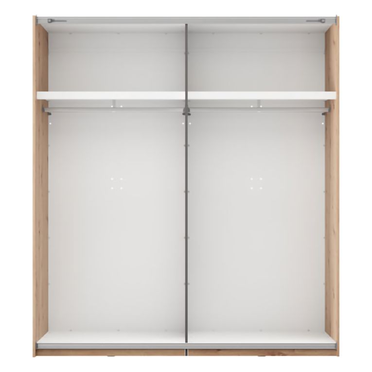 Guardaroba 2 Ante Bianco Opaco Marrone Rovere 2 Ripiani Appendiabiti 195x218h cm, Apertura Scorrevole - Bujumb