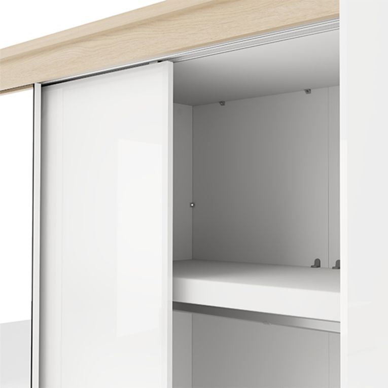 Guardaroba 2 Ante Bianco Opaco Marrone Rovere 5 Ripiani Appendiabiti 199x217h cm, Apertura Scorrevole - Lunenb