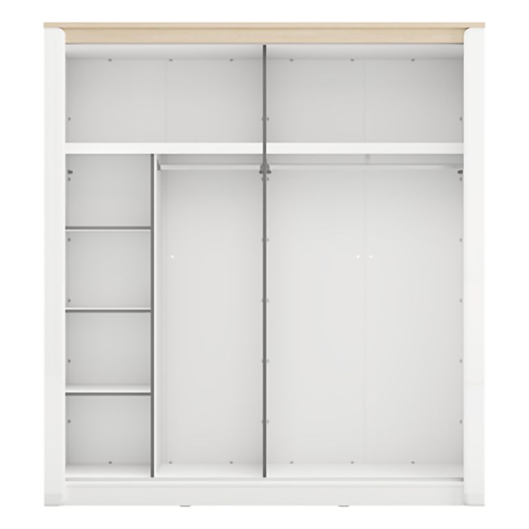 Guardaroba 2 Ante Bianco Opaco Marrone Rovere 5 Ripiani Appendiabiti 199x217h cm, Apertura Scorrevole - Lunenb