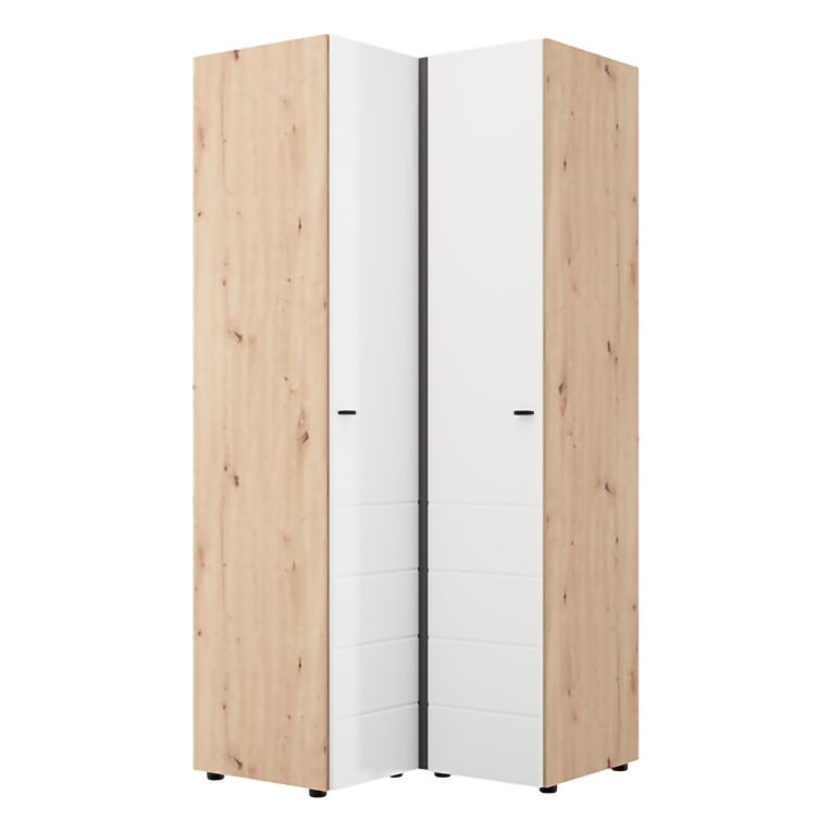 Guardaroba 2 Ante Bianco Opaco Marrone Rovere Nodi 4 Ripiani Appendiabiti 95x208h cm, Apertura Battente - Tavole