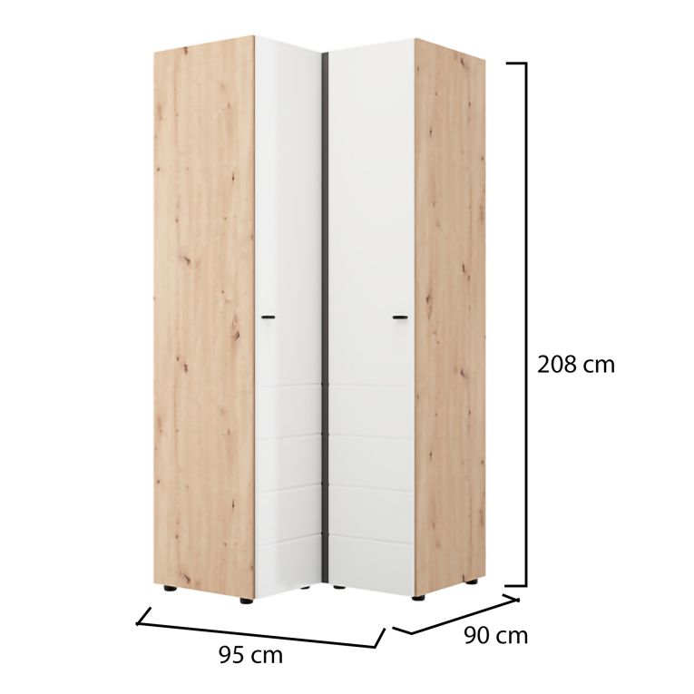 Guardaroba 2 Ante Bianco Opaco Marrone Rovere Nodi 4 Ripiani Appendiabiti 95x208h cm, Apertura Battente - Tavole
