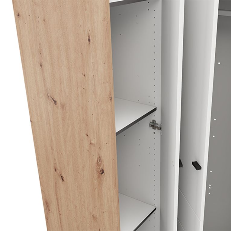 Guardaroba 2 Ante Bianco Opaco Marrone Rovere Nodi 4 Ripiani Appendiabiti 95x208h cm, Apertura Battente - Tavole