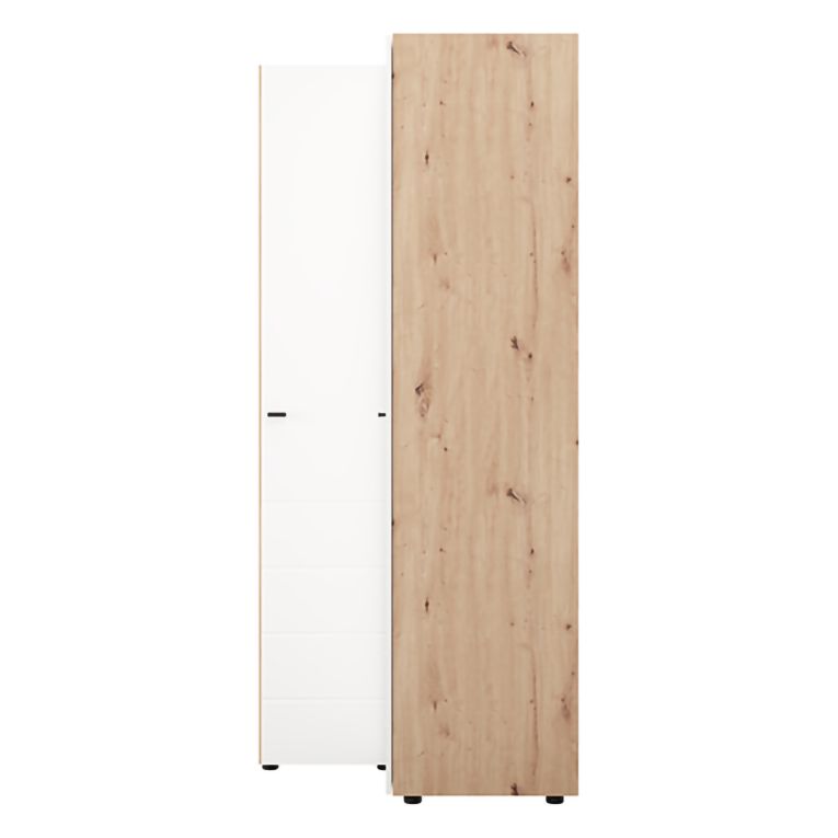 Guardaroba 2 Ante Bianco Opaco Marrone Rovere Nodi 4 Ripiani Appendiabiti 95x208h cm, Apertura Battente - Tavole