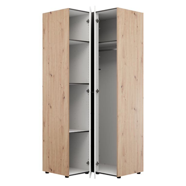 Guardaroba 2 Ante Bianco Opaco Marrone Rovere Nodi 4 Ripiani Appendiabiti 95x208h cm, Apertura Battente - Tavole