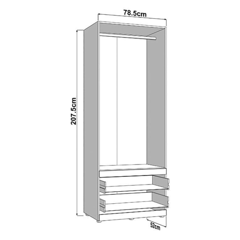 Guardaroba 2 Ante Bianco Opaco Marrone Rovere Nodi Appendiabiti 2 Cassetti 79x208h cm, un Ripiano - Tilcara