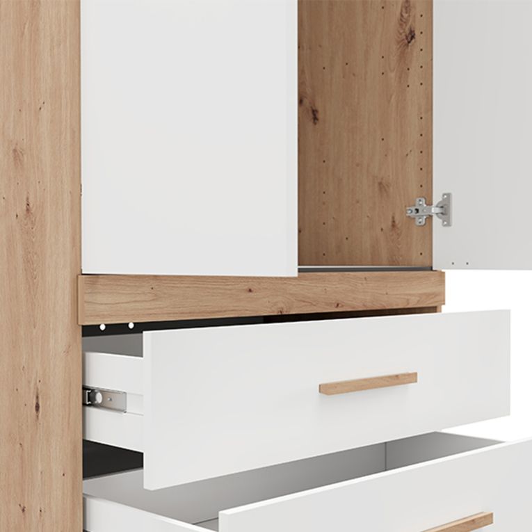 Guardaroba 2 Ante Bianco Opaco Marrone Rovere Nodi Appendiabiti 2 Cassetti 79x208h cm, un Ripiano - Tilcara