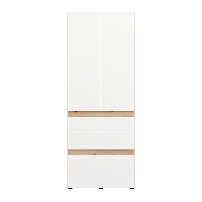 Guardaroba 2 Ante Bianco Opaco Marrone Rovere Nodi Appendiabiti 3 Cassetti 79x208h cm, un Ripiano - Venas
