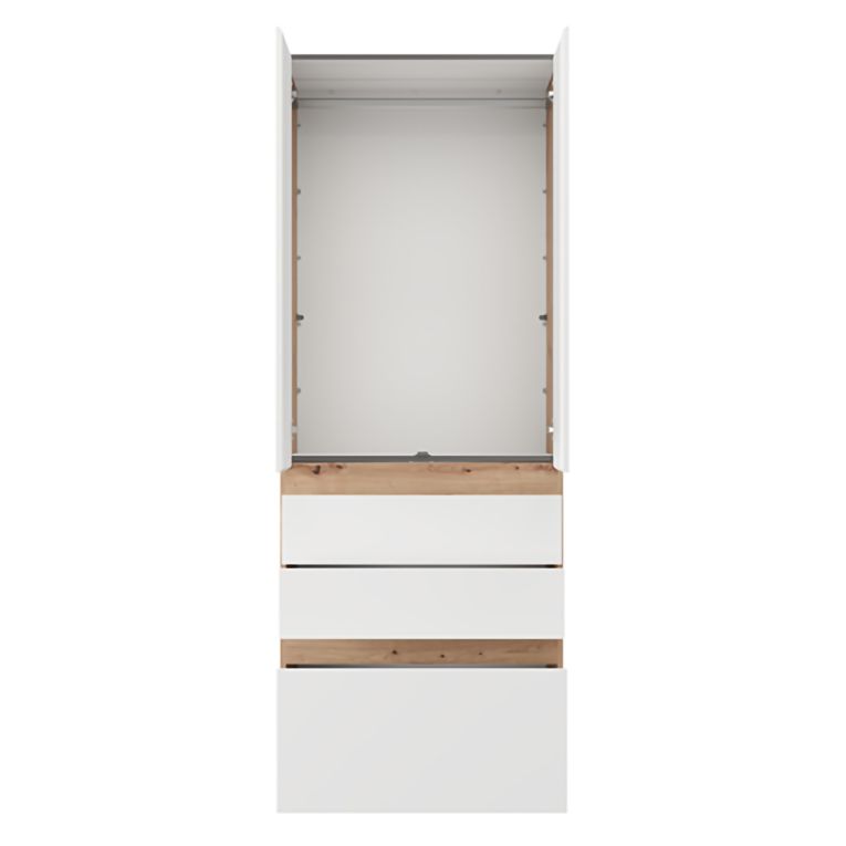 Guardaroba 2 Ante Bianco Opaco Marrone Rovere Nodi Appendiabiti 3 Cassetti 79x208h cm, un Ripiano - Venas