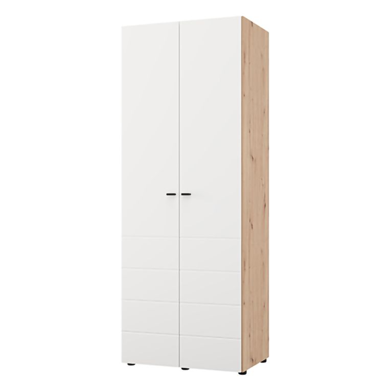 Guardaroba 2 Ante Bianco Opaco Marrone Rovere Nodi Appendiabiti un Ripiano 79x208h cm, 2 Ante - Pomar