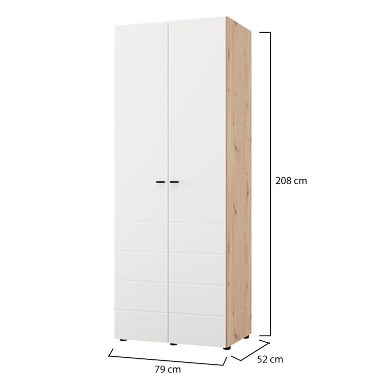 Guardaroba 2 Ante Bianco Opaco Marrone Rovere Nodi Appendiabiti un Ripiano 79x208h cm, 2 Ante - Pomar