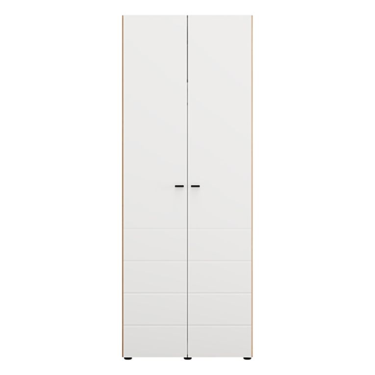 Guardaroba 2 Ante Bianco Opaco Marrone Rovere Nodi Appendiabiti un Ripiano 79x208h cm, 2 Ante - Pomar