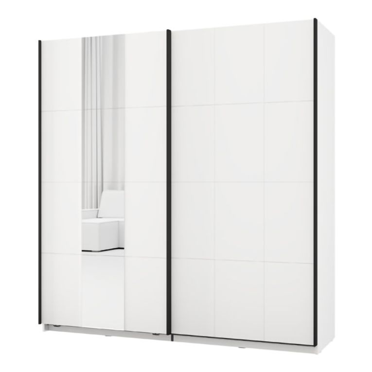 Guardaroba 2 Ante Bianco Opaco Nero 2 Ripiani Appendiabiti 195x205h cm, Apertura Scorrevole - Asilah