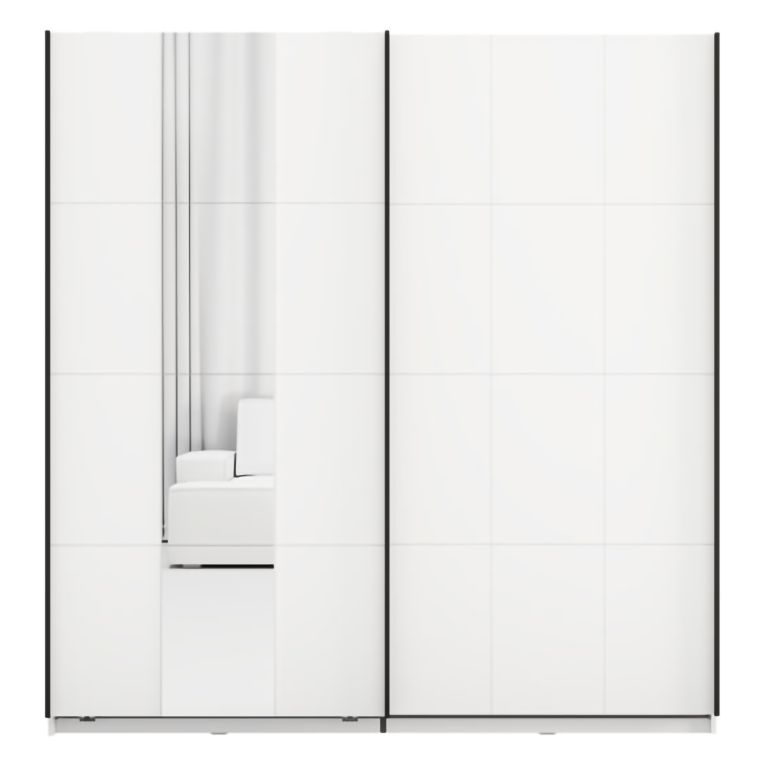 Guardaroba 2 Ante Bianco Opaco Nero 2 Ripiani Appendiabiti 195x205h cm, Apertura Scorrevole - Asilah