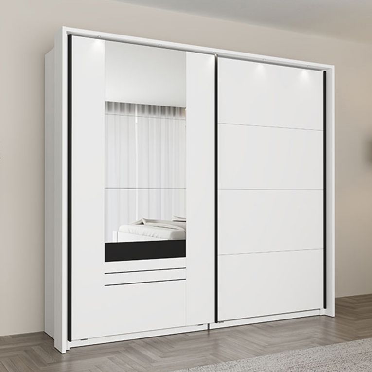 Guardaroba 2 Ante Bianco Opaco Nero 2 Ripiani Appendiabiti 220x205h cm, Apertura Scorrevole - Lalibe
