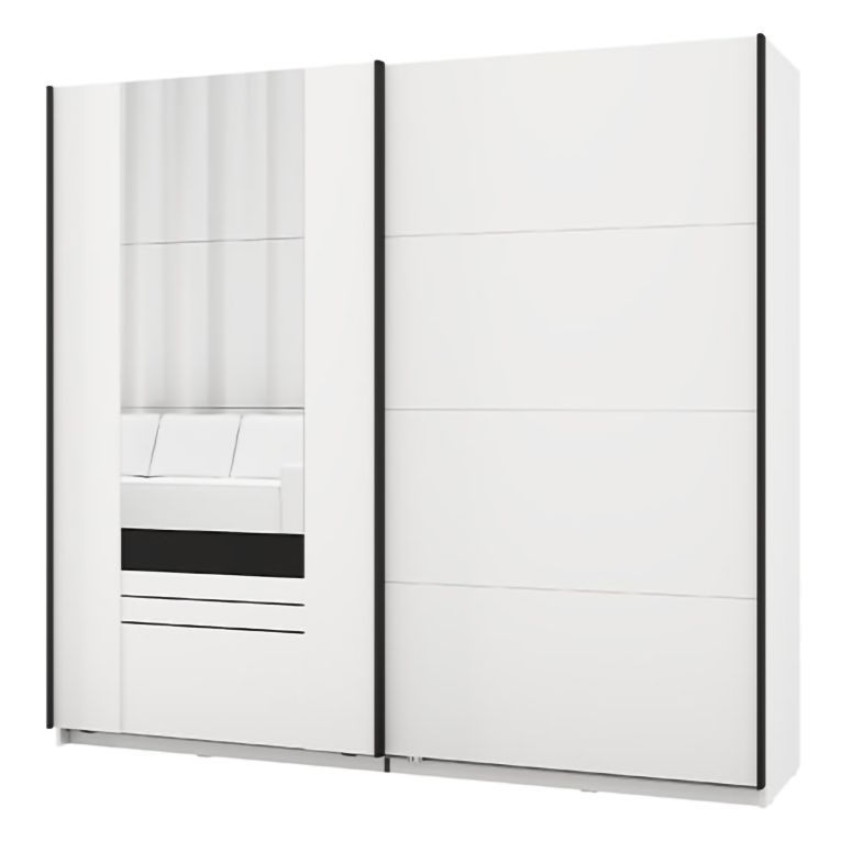 Guardaroba 2 Ante Bianco Opaco Nero 2 Ripiani Appendiabiti 220x205h cm, Apertura Scorrevole - Lalibe