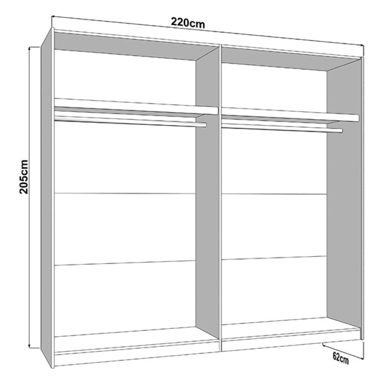 Guardaroba 2 Ante Bianco Opaco Nero 2 Ripiani Appendiabiti 220x205h cm, Apertura Scorrevole - Lalibe