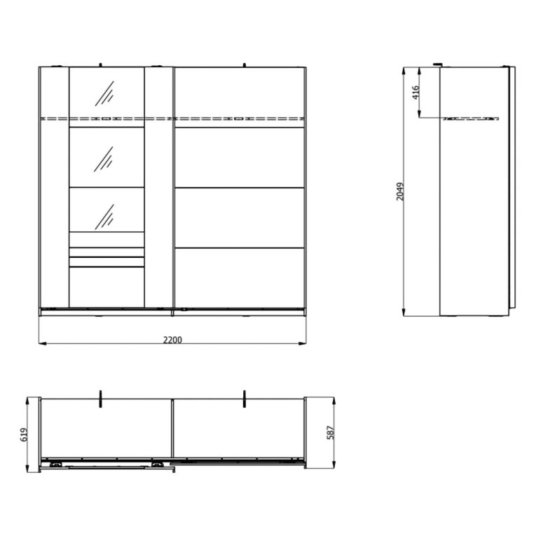 Guardaroba 2 Ante Bianco Opaco Nero 2 Ripiani Appendiabiti 220x205h cm, Apertura Scorrevole - Lalibe