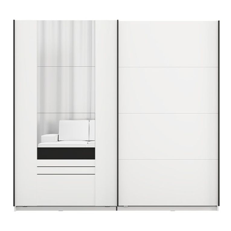 Guardaroba 2 Ante Bianco Opaco Nero 2 Ripiani Appendiabiti 220x205h cm, Apertura Scorrevole - Lalibe