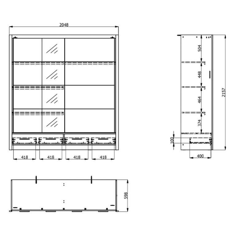 Guardaroba 2 Ante Bianco Opaco Nero 4 Ripiani Appendiabiti 205x216h cm, 2 Cassetti - Copala