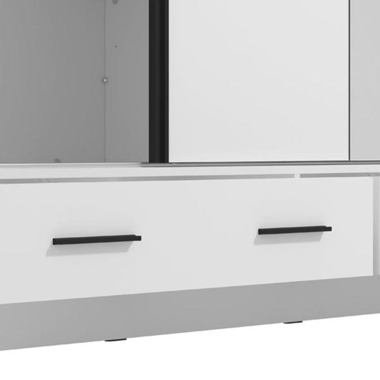 Guardaroba 2 Ante Bianco Opaco Nero 4 Ripiani Appendiabiti 205x216h cm, 2 Cassetti - Copala