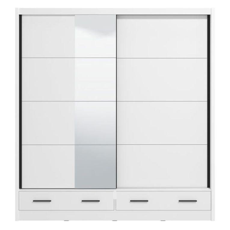 Guardaroba 2 Ante Bianco Opaco Nero 4 Ripiani Appendiabiti 205x216h cm, 2 Cassetti - Copala