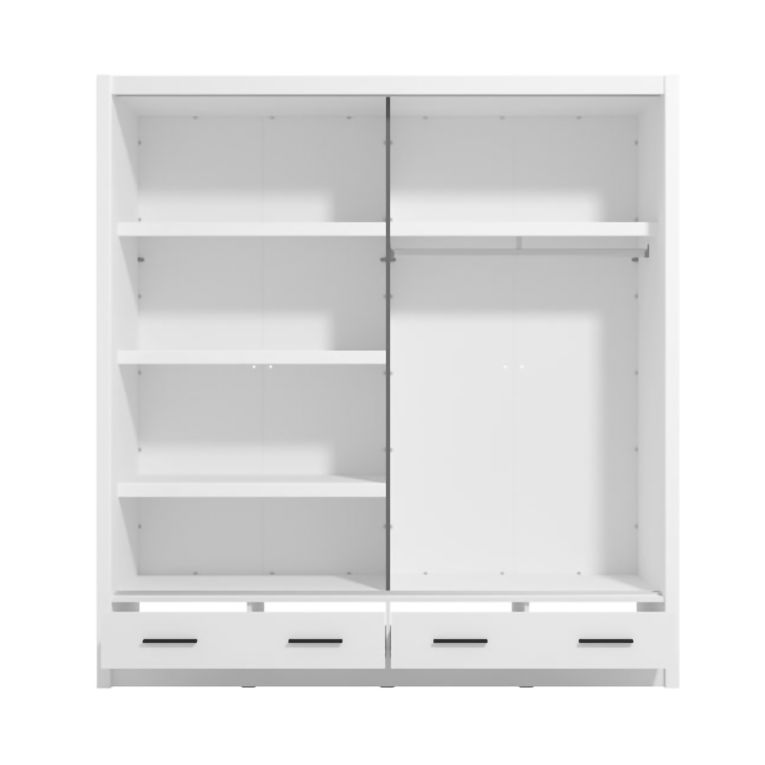 Guardaroba 2 Ante Bianco Opaco Nero 4 Ripiani Appendiabiti 205x216h cm, 2 Cassetti - Copala