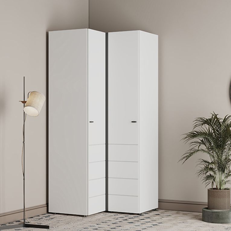 Guardaroba 2 Ante Bianco Opaco Nero 4 Ripiani Appendiabiti 95x208h cm, Apertura Battente - Tavole