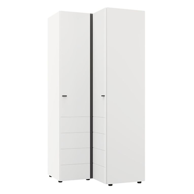 Guardaroba 2 Ante Bianco Opaco Nero 4 Ripiani Appendiabiti 95x208h cm, Apertura Battente - Tavole