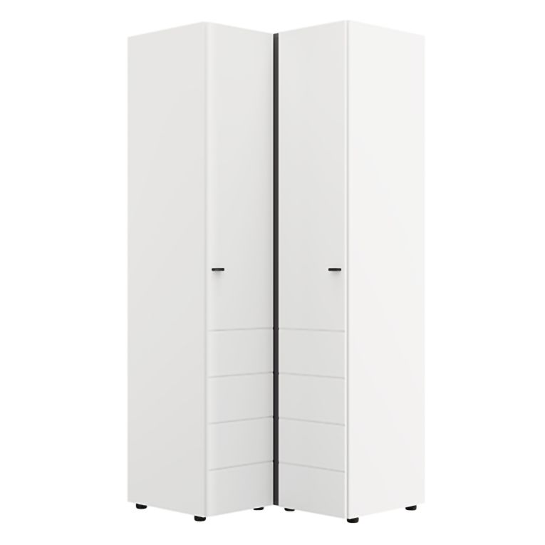 Guardaroba 2 Ante Bianco Opaco Nero 4 Ripiani Appendiabiti 95x208h cm, Apertura Battente - Tavole