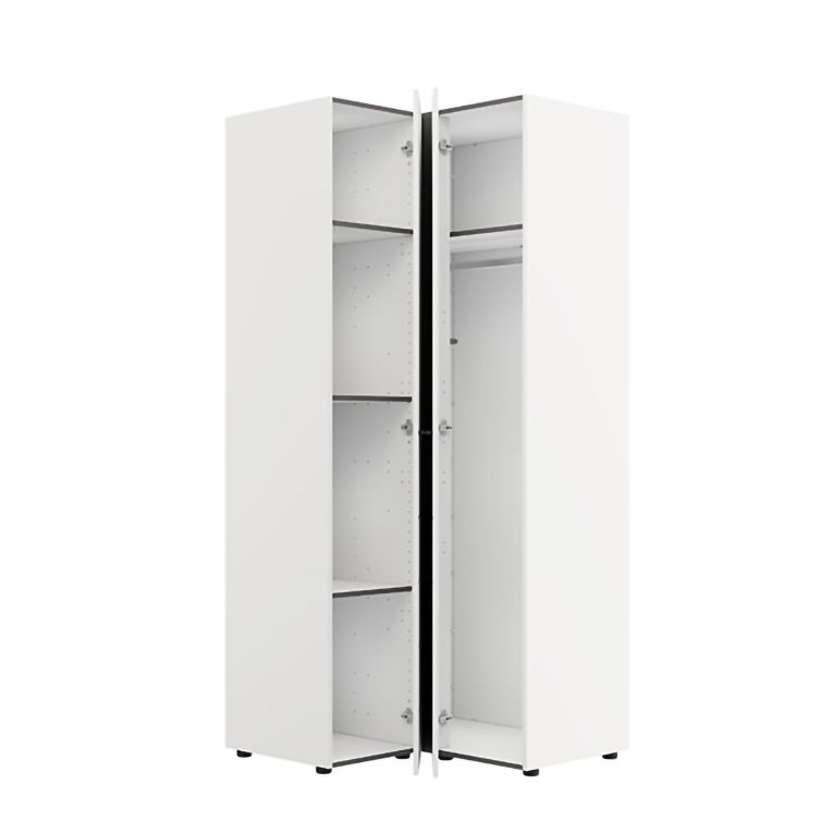 Guardaroba 2 Ante Bianco Opaco Nero 4 Ripiani Appendiabiti 95x208h cm, Apertura Battente - Tavole