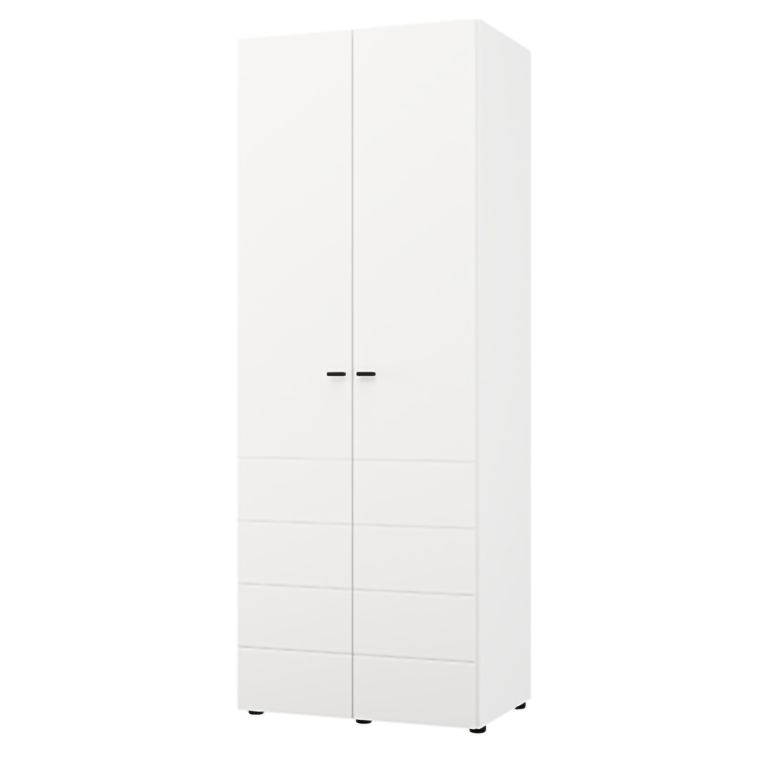 Guardaroba 2 Ante Bianco Opaco Nero Appendiabiti un Ripiano 79x208h cm, 2 Ante - Pomar