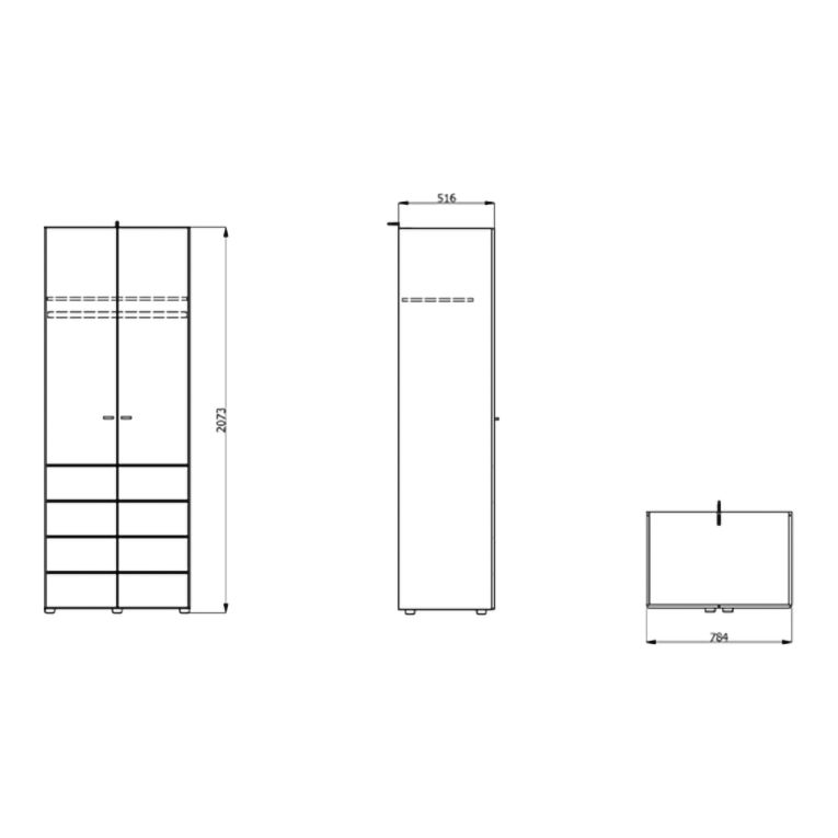 Guardaroba 2 Ante Bianco Opaco Nero Appendiabiti un Ripiano 79x208h cm, 2 Ante - Pomar