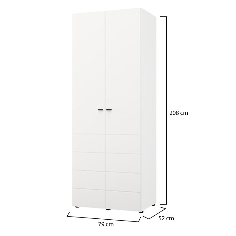 Guardaroba 2 Ante Bianco Opaco Nero Appendiabiti un Ripiano 79x208h cm, 2 Ante - Pomar