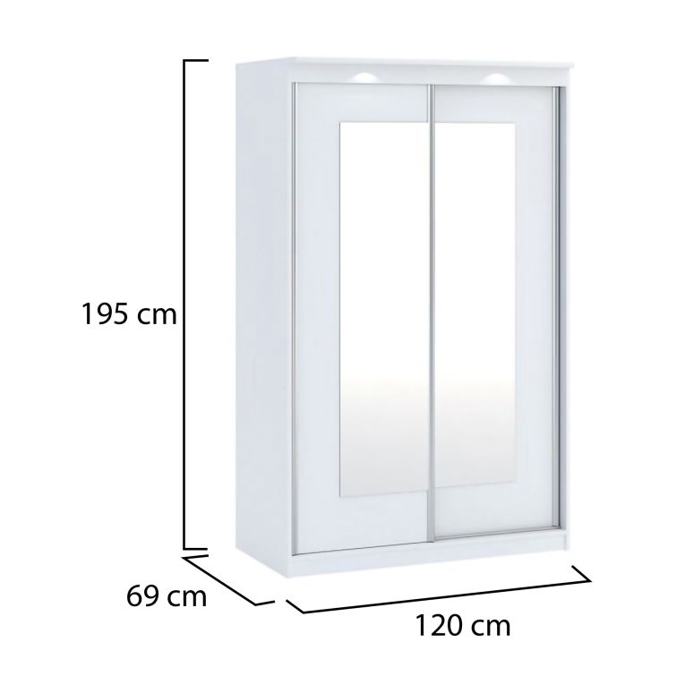 Guardaroba 2 Ante Bianco Traparente 2 Ripiani Appendiabiti 120x195h cm, 2 Ante - Lesela