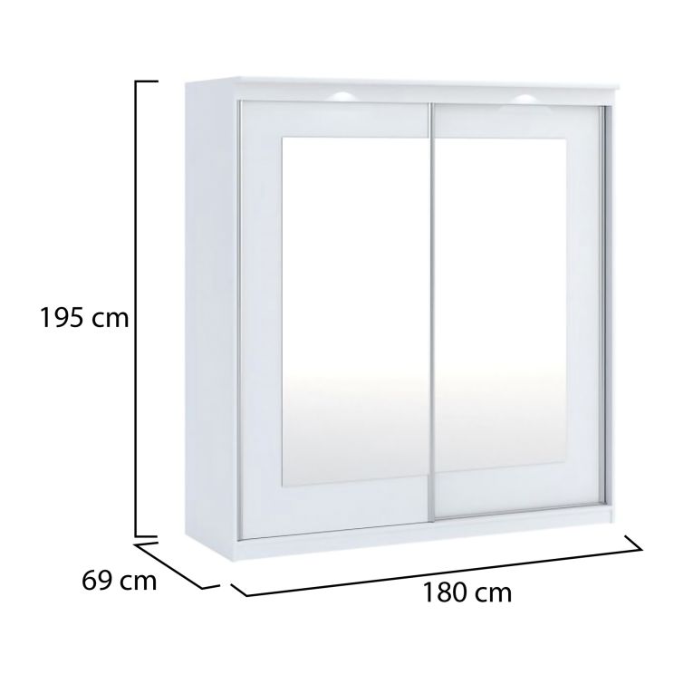 Guardaroba 2 Ante Bianco Traparente 5 Ripiani Appendiabiti 180x195h cm, 2 Ante - Lesale