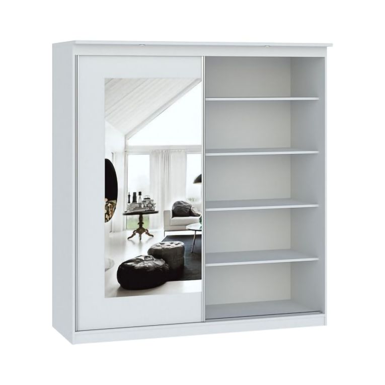 Guardaroba 2 Ante Bianco Traparente 5 Ripiani Appendiabiti 180x195h cm, 2 Ante - Lesale