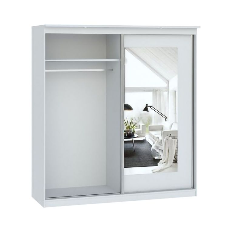 Guardaroba 2 Ante Bianco Traparente 5 Ripiani Appendiabiti 180x195h cm, 2 Ante - Lesale